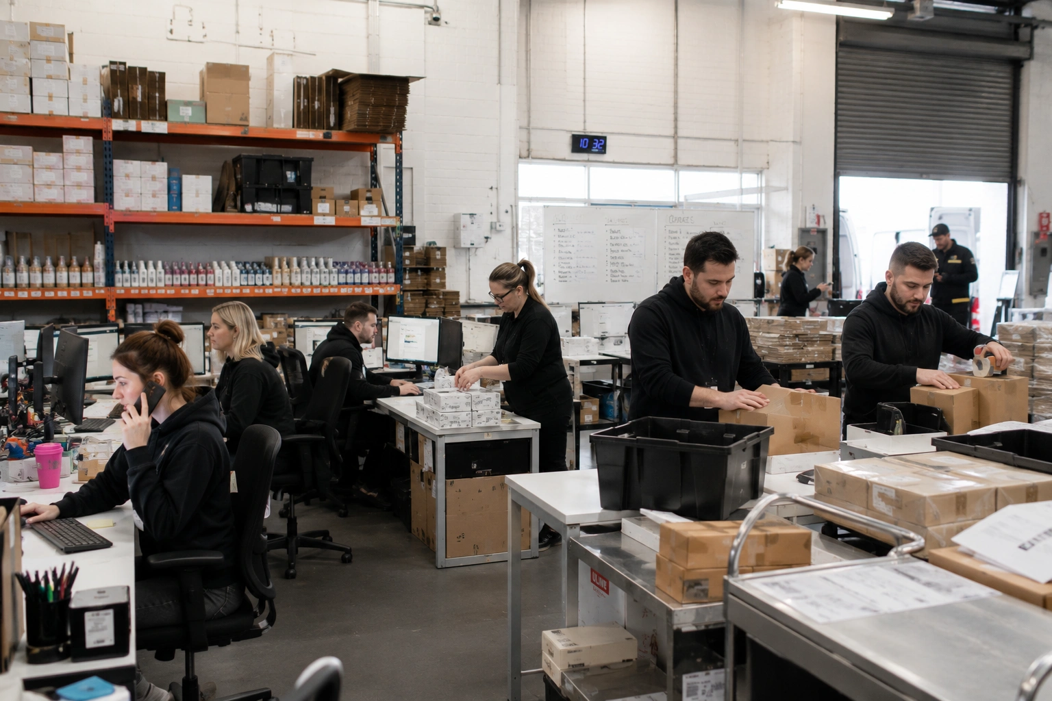 Vape and Go staff picking and packing stock on the warehouse floor in Preston